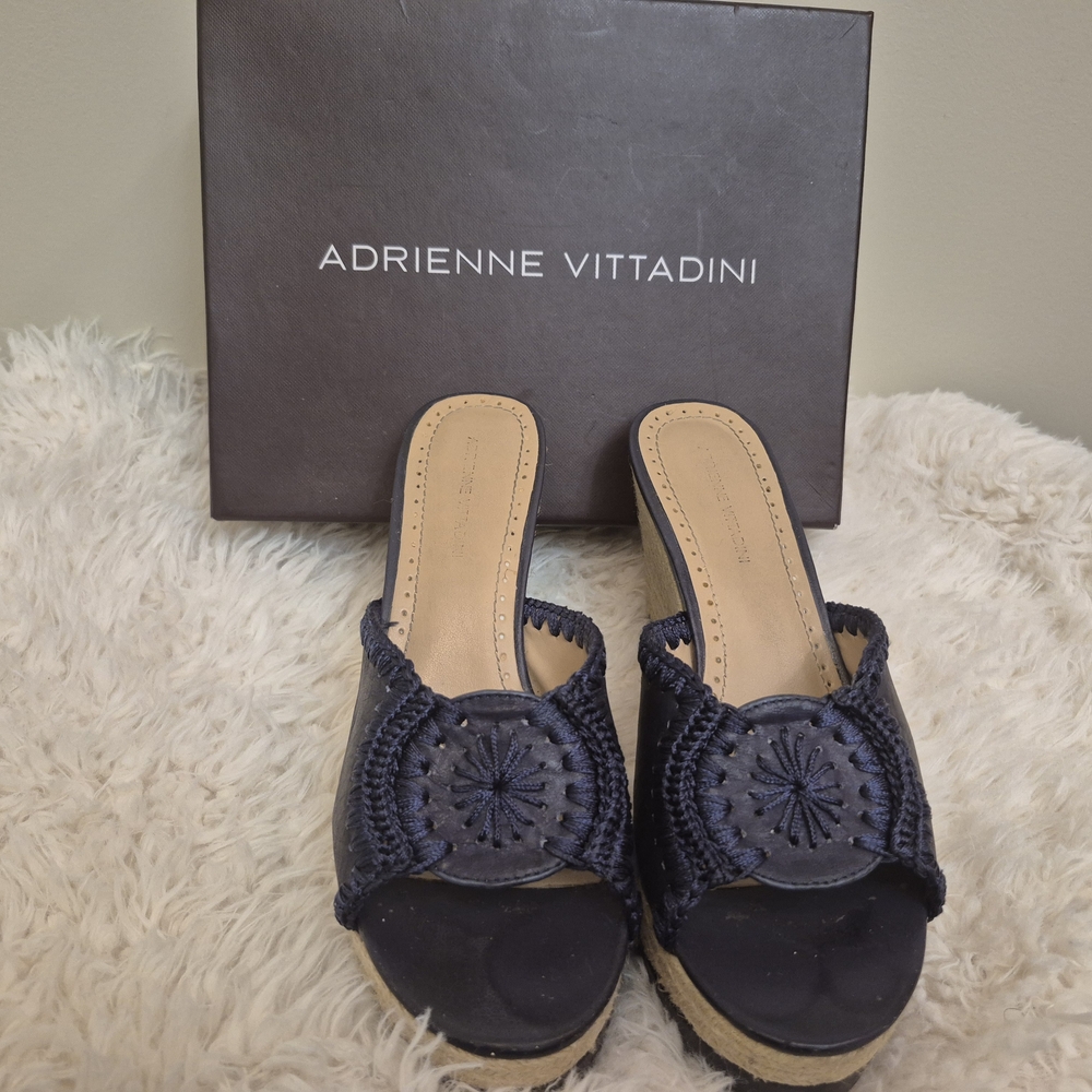 Adrienne Vittadini Blue Mules with Circular Embellishment